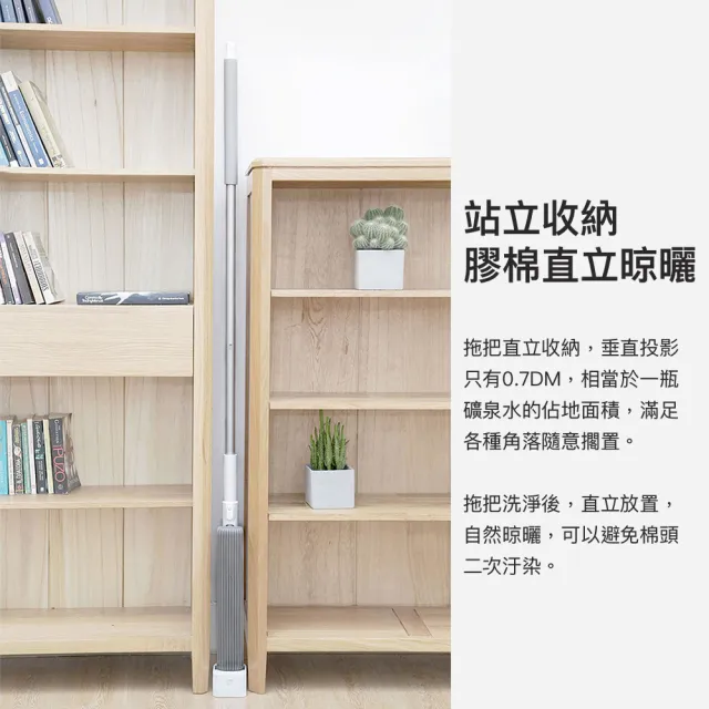 藍小魚180°膠棉拖把 可站立收納 擠水省力 多角度拖地 拖把 擠水拖把(膠棉拖把 180°拖把)