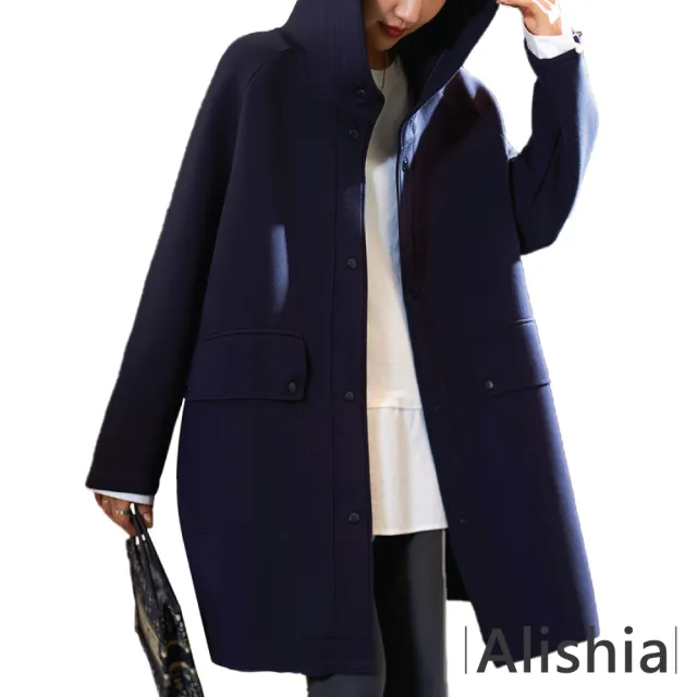 【Alishia】氣質外出中長款連帽風衣外套 M-2XL(現+預  黑 / 深藍)