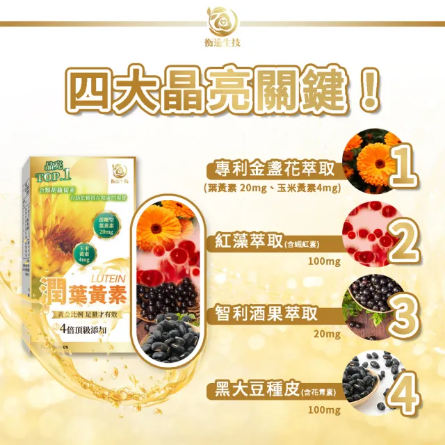 【衡遠生技】潤 葉黃素-最高等級游離型-1入組/共30粒(4倍頂級添加 足量才有效)