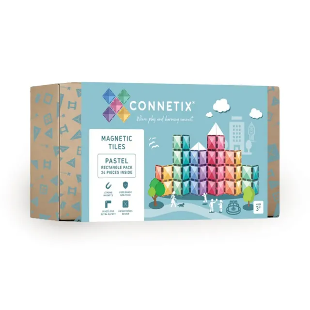 【Connetix】粉彩磁力積木-長方形補充組24pc(磁力片)