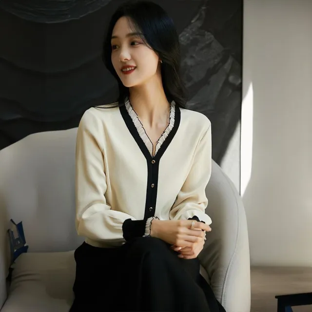 【LANNI 藍尼】★麻花毛衣開襟假口袋針織衫(長袖上衣/女裝/圓領)