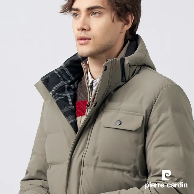 【pierre cardin 皮爾卡登】男款 都會休閒連帽羽絨夾克外套-淺棕色(5235773-85)