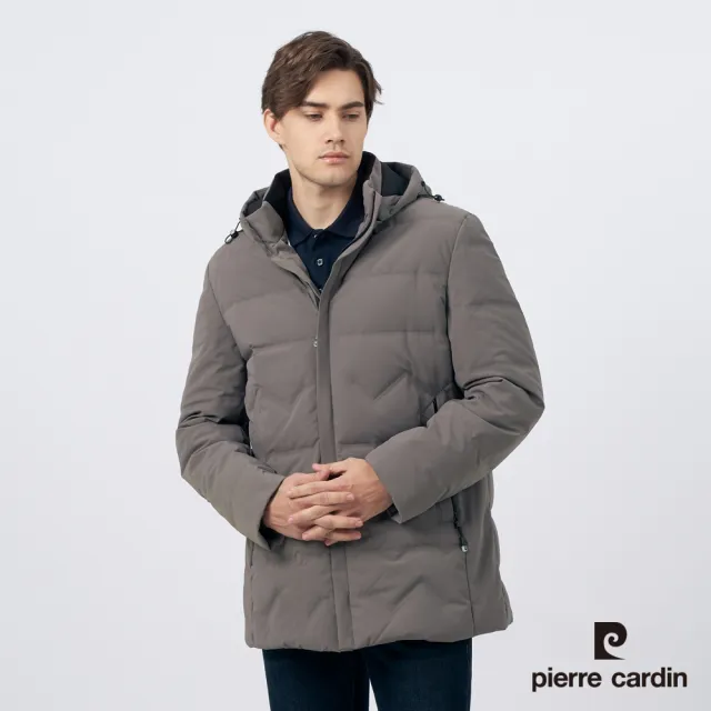 【pierre cardin 皮爾卡登】男款 都會休閒連帽羽絨夾克外套-棕灰色(5235772-45)