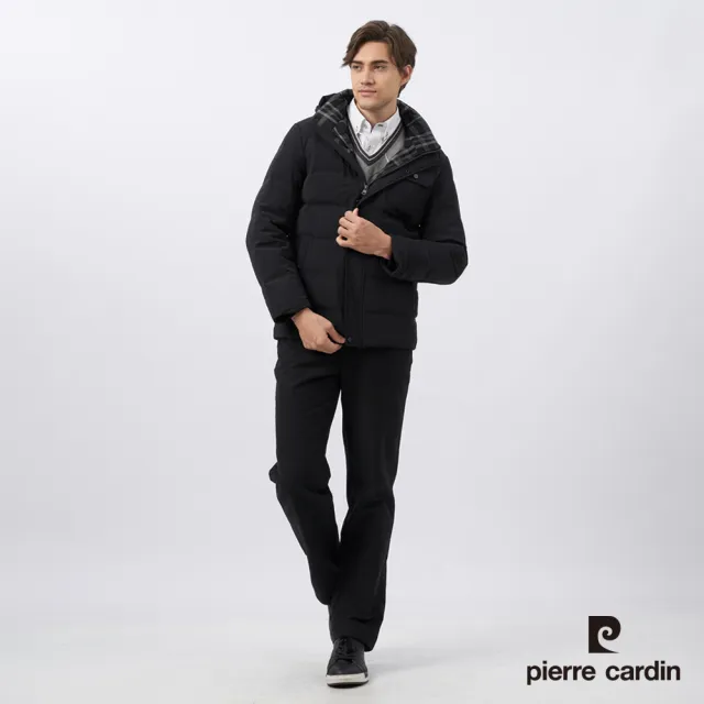 【pierre cardin 皮爾卡登】男款 都會休閒連帽羽絨夾克外套-黑色(5235773-99)