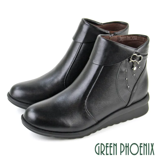【GREEN PHOENIX 波兒德】女靴 真皮短靴 真皮 全真皮 側拉鍊 厚底 小坡跟 台灣製(咖啡、黑色)