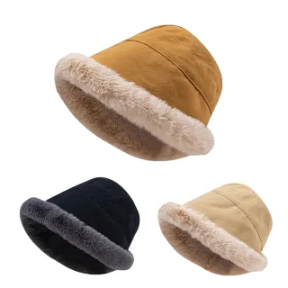 【kingkong】冬季毛絨加絨漁夫帽 加厚護耳保暖帽(毛帽 大帽簷)