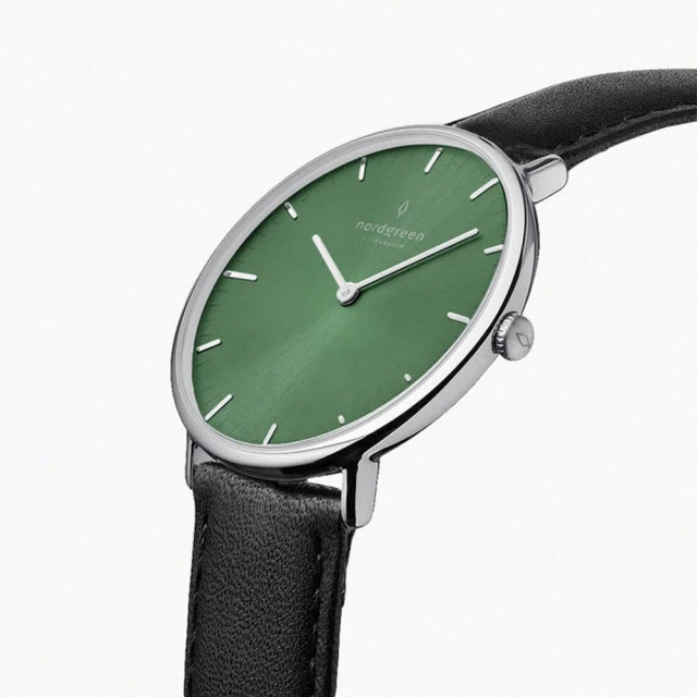 Nordgreen ND手錶 Native 本真 40mm 月光銀殼×橄欖綠面 極夜黑真皮錶帶(NR40SILEBLOG)