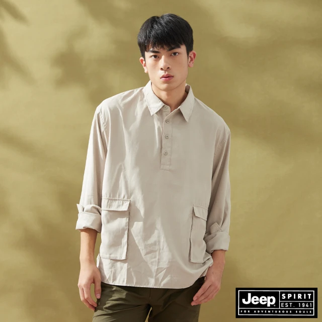 JEEP 男裝 立體口袋開襟口袋POLO衫(米色)