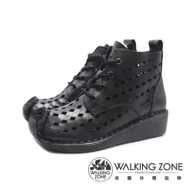 WALKING ZONE 女 洞洞透氣個性拉鍊短靴 女鞋(深
