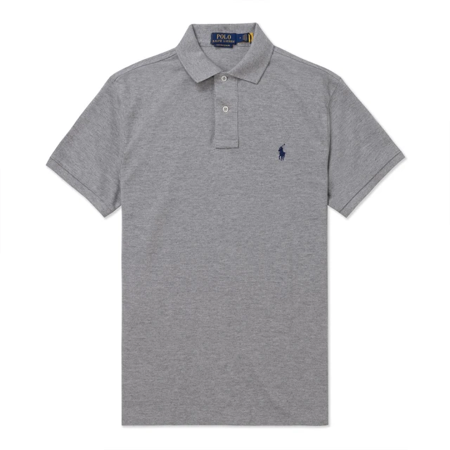 RALPH LAUREN RL POLO 經典刺繡小馬短袖POLO衫 上衣-灰色(CUSTOM SLIM FIT/精選舒適/平輸品)