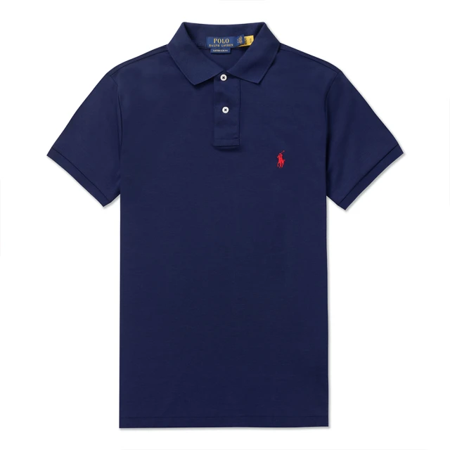 RALPH LAUREN RL POLO 經典刺繡小馬透氣短袖POLO衫 上衣-深藍色(PIMA棉/CUSTOM SLIM FIT/平輸品)