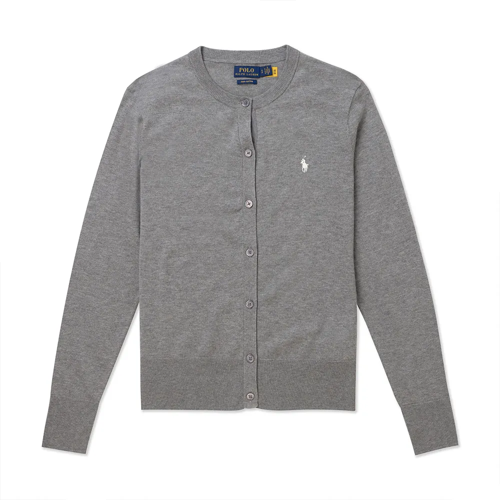 【RALPH LAUREN】RL POLO 經典刺繡小馬開襟針織外套-女-灰色 上衣(平輸品/)
