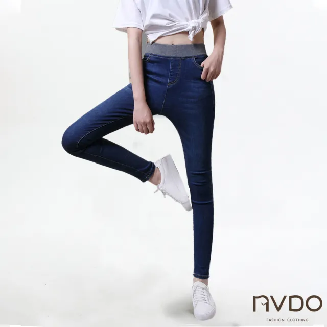 【NVDO】現貨 四季可穿舒適鬆緊腰頭牛仔褲-4色可選(M-2XL/腰部鬆緊/26-33吋腰圍可穿/F016)
