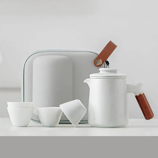【Orange Plus 悅康品家】享憩茶 旅行陶瓷茶具組(泡茶杯 一壺四杯 隨身茶具 旅行茶具 露營茶具 沖茶壺)