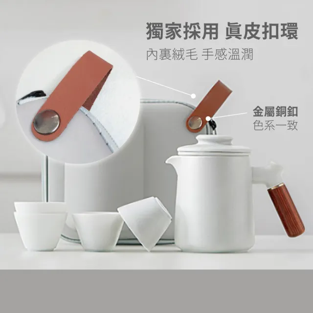 【Orange Plus 悅康品家】享憩茶 旅行陶瓷茶具組(泡茶杯 一壺四杯 隨身茶具 旅行茶具 露營茶具 沖茶壺)