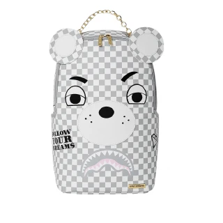 【SPRAYGROUND】HAUTE BEAR 時尚格紋熊大容量後背包(灰白色)