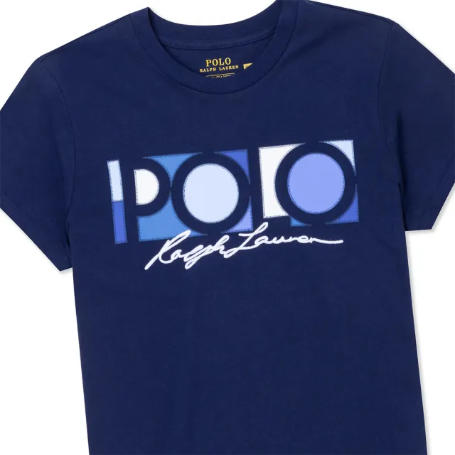 【RALPH LAUREN】RL POLO 經典貼布文字圖案短袖T恤 上衣-女-深藍色(百搭爆款/精選舒適/平輸品)