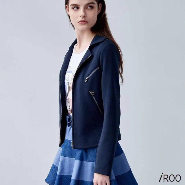 【iROO】雙色拼接牛仔短裙