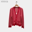 【JESSICA】復古撞色菱格紋V領針織開衫外套J30579