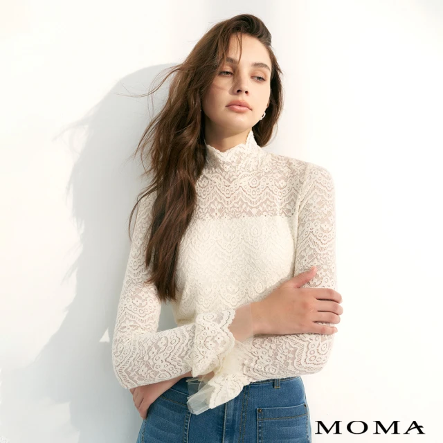MOMA 浪漫蕾絲高領上衣(白色)優惠推薦