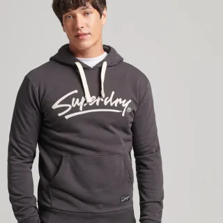 【Superdry】男裝 連帽套頭衫 Dwntwn Script(黑底白字)