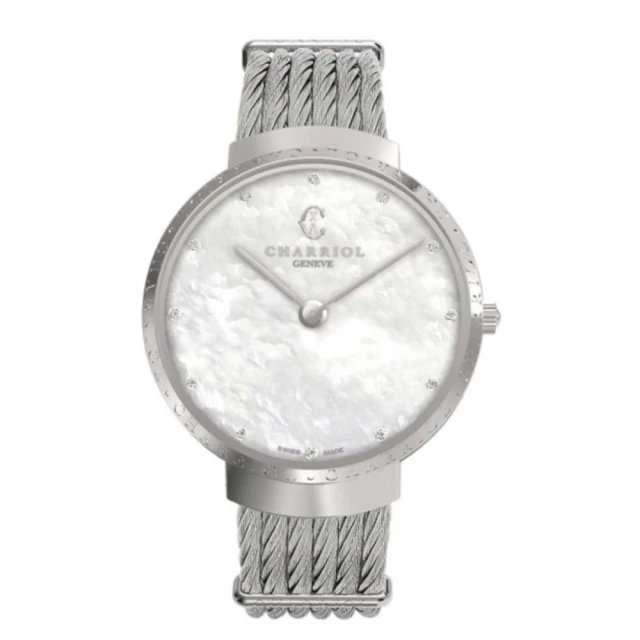 CHARRIOL 夏利豪CHARRIOL 夏利豪 官方授權 Slim系列銀色鑽石經典鋼索腕錶 珍珠母貝面-34mm(ST34CS560013)