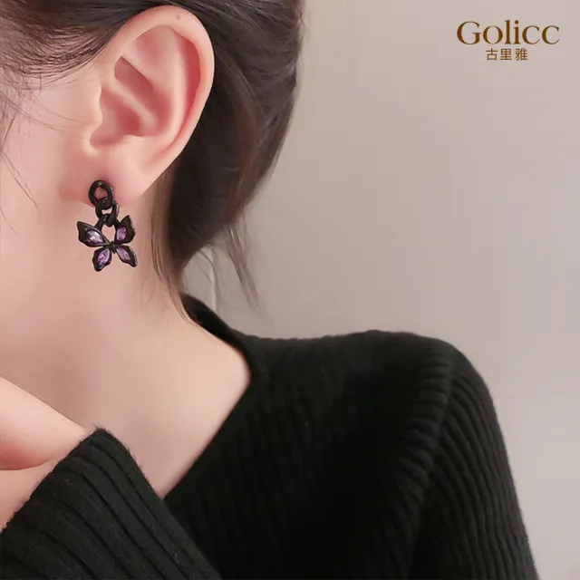【Golicc】復古 黑蝴蝶耳環(飾品 耳飾 耳釘 耳環 耳墜 禮物 618 年中慶)