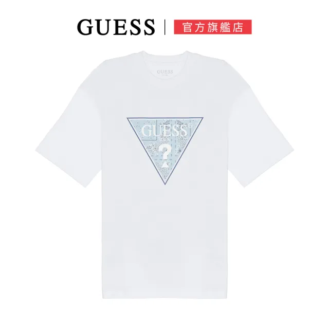 【GUESS】經典倒三角撞色LOGO短T(兩色可選)