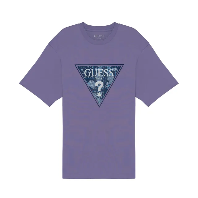 【GUESS】經典倒三角撞色LOGO短T(兩色可選)