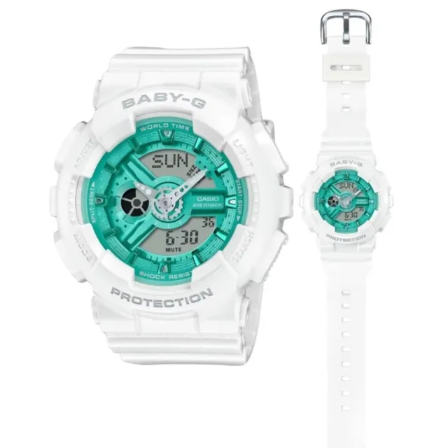 【CASIO 卡西歐】BABY-G 季節限定冬日光彩 色彩繽紛 經典雙顯手錶 電子錶 43.4mm(BA-110XWS-7A)