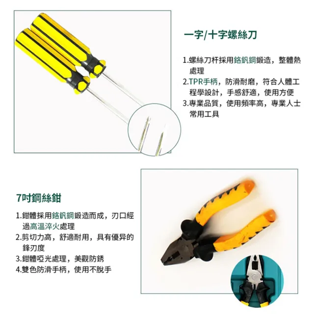 618特惠 多功能16件家用工具箱套裝(螺絲刀 捲尺 扳手 鉗子 羊角錘 美工刀 五金工具)