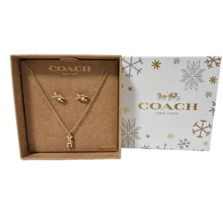 【COACH】coach 限量聖誕泰迪熊耳環項鍊套組禮盒組贈原廠紙袋