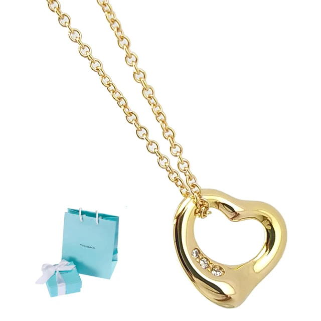 【Tiffany&Co. 蒂芙尼】18K玫瑰金-鑲三顆鑽Open Heart 心型墜飾女用頸鍊項鍊