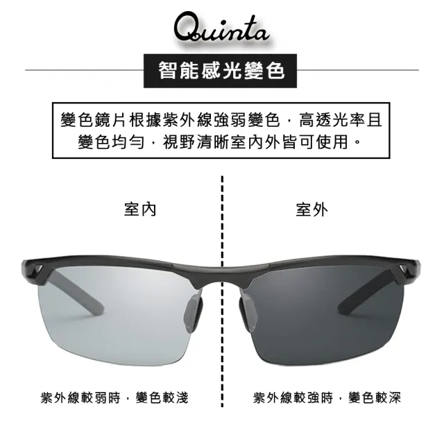 【Quinta】UV400智能感光變色偏光太陽眼鏡(經典運動鏡框/運動休閒全天候適用-QTB8550-兩色可選)