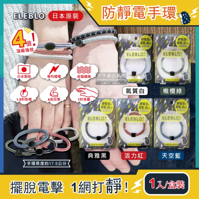 日本ELEBLO頂級4倍強效條紋編織防靜電手環-特別色1入(1.9秒急速除靜電髮圈)