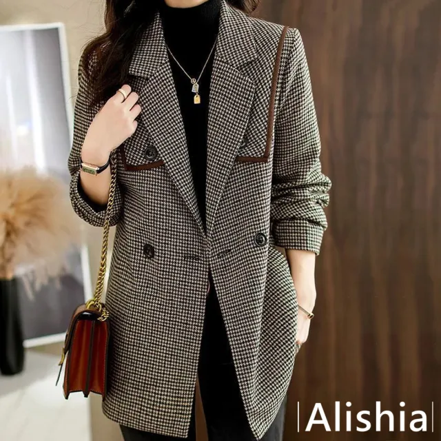【Alishia】英倫風千鳥格寬鬆雙排西裝外套 M-2XL(現+預  千鳥格)