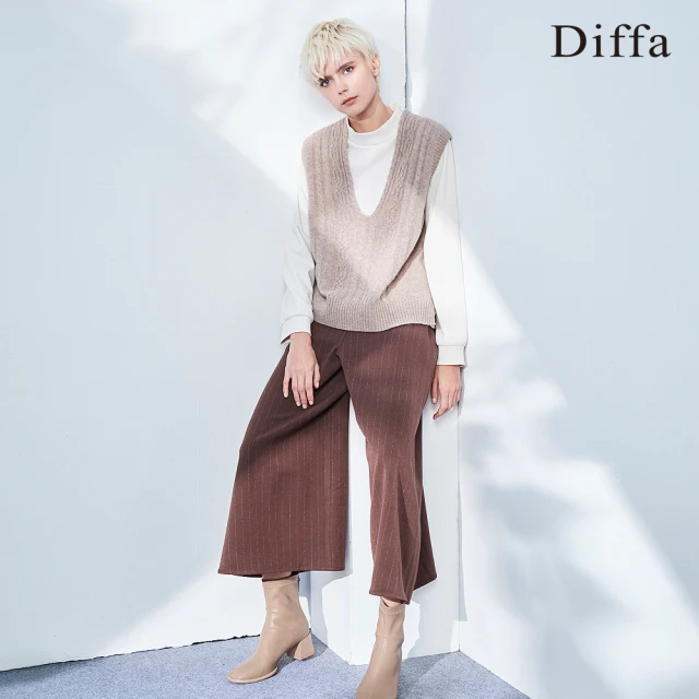 Diffa 時尚條紋長寬褲-女