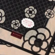 【CLATHAS】山茶花虛線格紋燙金LOGO純綿帕巾領巾(黑色/奶茶色)