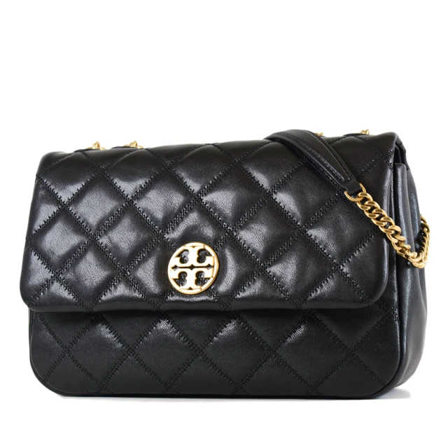 TORY BURCH BRITTEN 黑色縷空LOGO翻蓋磁