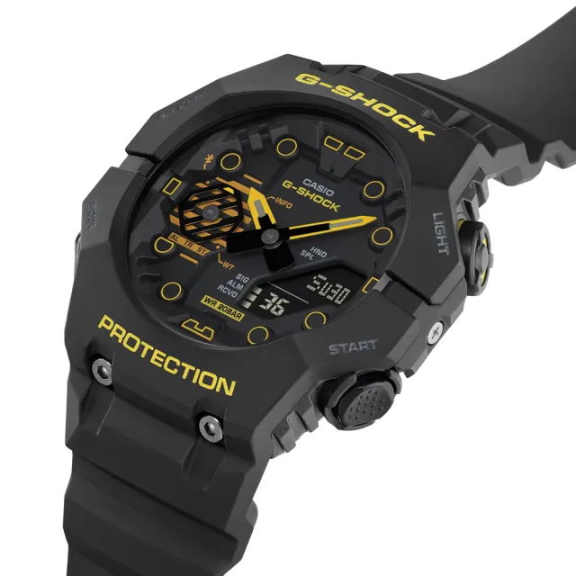 【CASIO 卡西歐】G-SHOCK 藍牙連線 碳核心防護 黑黃時尚雙顯腕錶 母親節 禮物(GA-B001CY-1A)