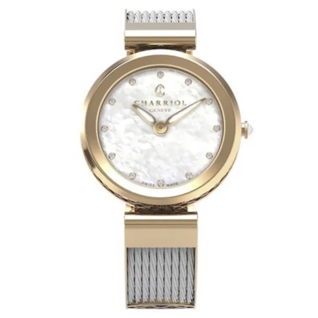 【CHARRIOL 夏利豪】官方授權 Forever系列半鋼索經典時尚腕錶 珍珠母貝面-32mm(FE32104006)