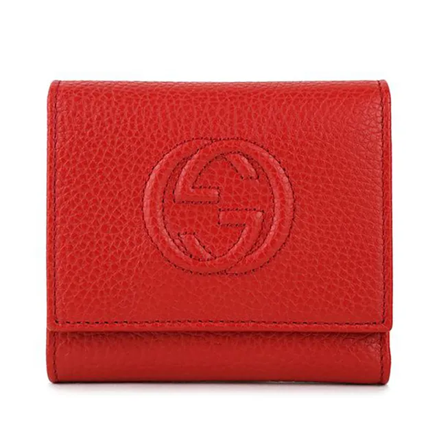 【GUCCI 古馳】598207 經典雙G SOHO系列荔枝紋牛皮扣式翻蓋中夾(顏色任選)