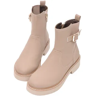 【Ann’S】防潑水材質-格倫達鬆緊單釦帶平底感受短靴4cm(杏)