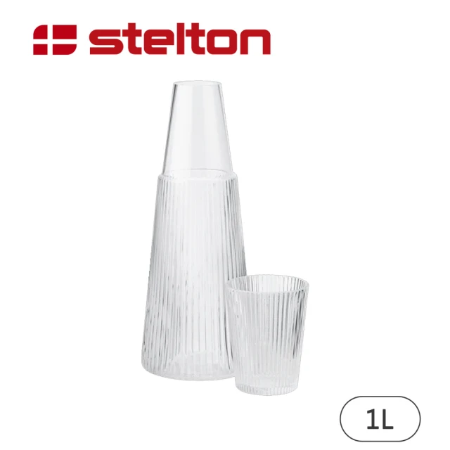 Stelton 線條玻璃水瓶/1L(附水杯)