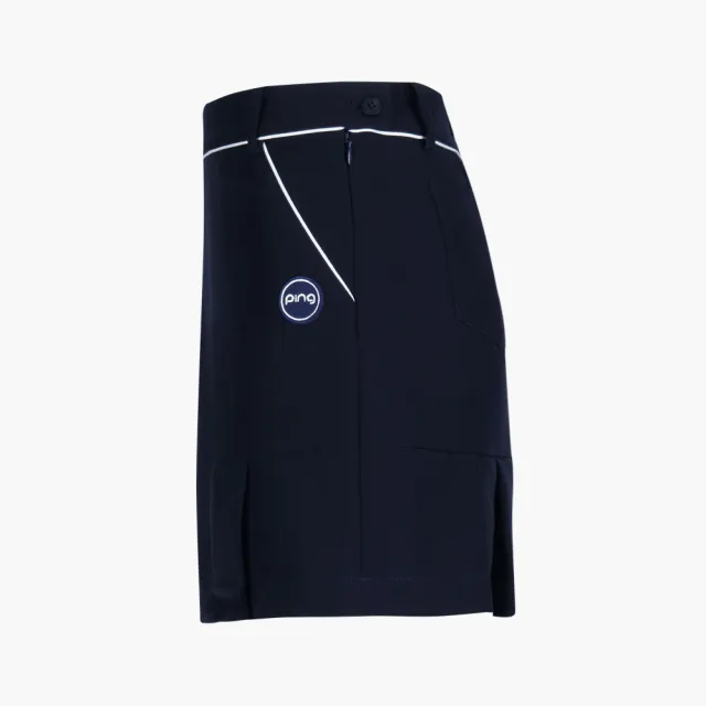 【PING】女款鑲邊壓褶高彈性短裙-深藍(GOLF/高爾夫球裙/RD23211-58)