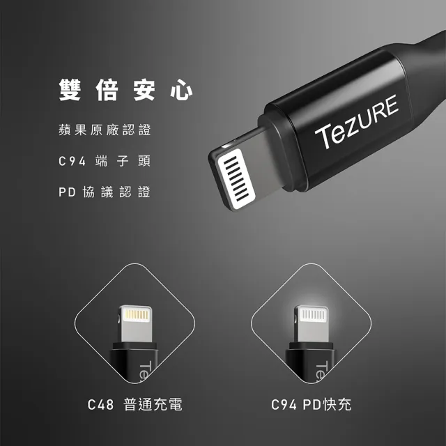 【TeZURE】iPhone蘋果Lightning 對 Type-C 快充傳輸線