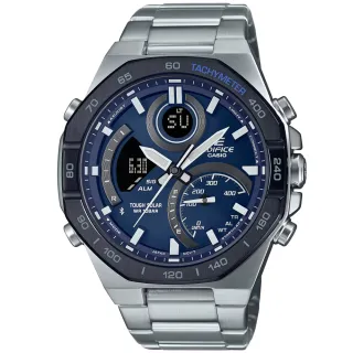 【CASIO 卡西歐】EDIFICE 藍牙連線 八角雙顯太陽能腕錶 新年禮物(ECB-950DB-2A)