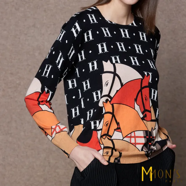 【MON’S】H字母精品鞍馬針織上衣(100%棉)