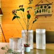 【YU Living 信歐傢居】寬口直筒型條紋玻璃花瓶 花器(寬15.5cm/透明色)