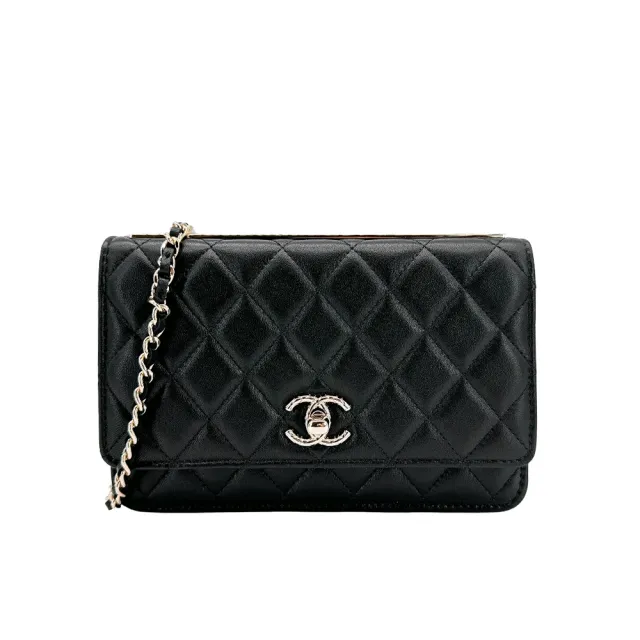 【CHANEL 香奈兒】Trendy CC 淡金雙C菱格紋WOC斜背包(黑)